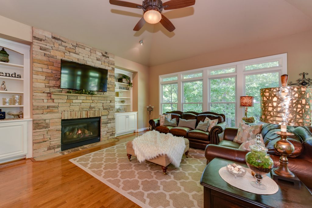 family room with fireplace