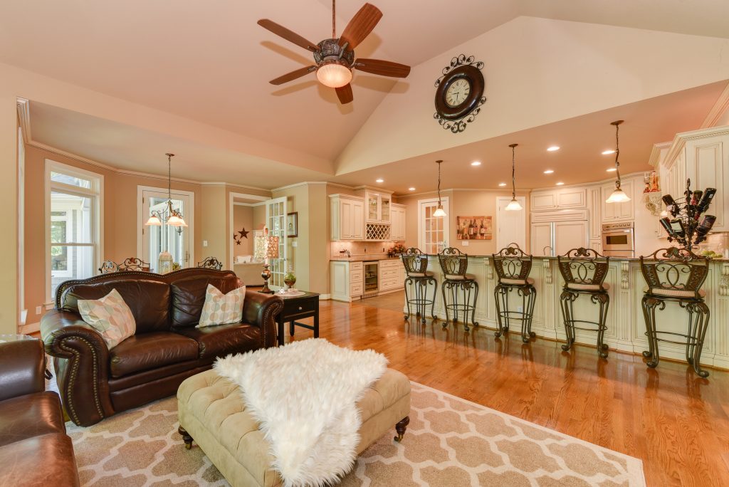 family room opening into kitchen
