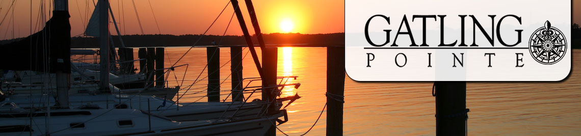 Gatling Pointe Logo With Marina At Sunset